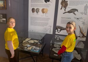 Uczennice przy skamieniałościach